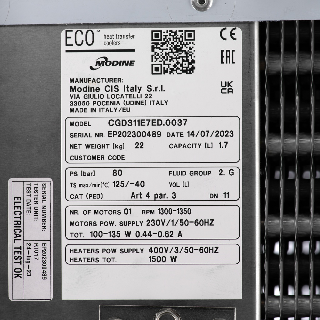 Evaporator with defrost Co2 CGD311E7 7mm (drip tray insula.)