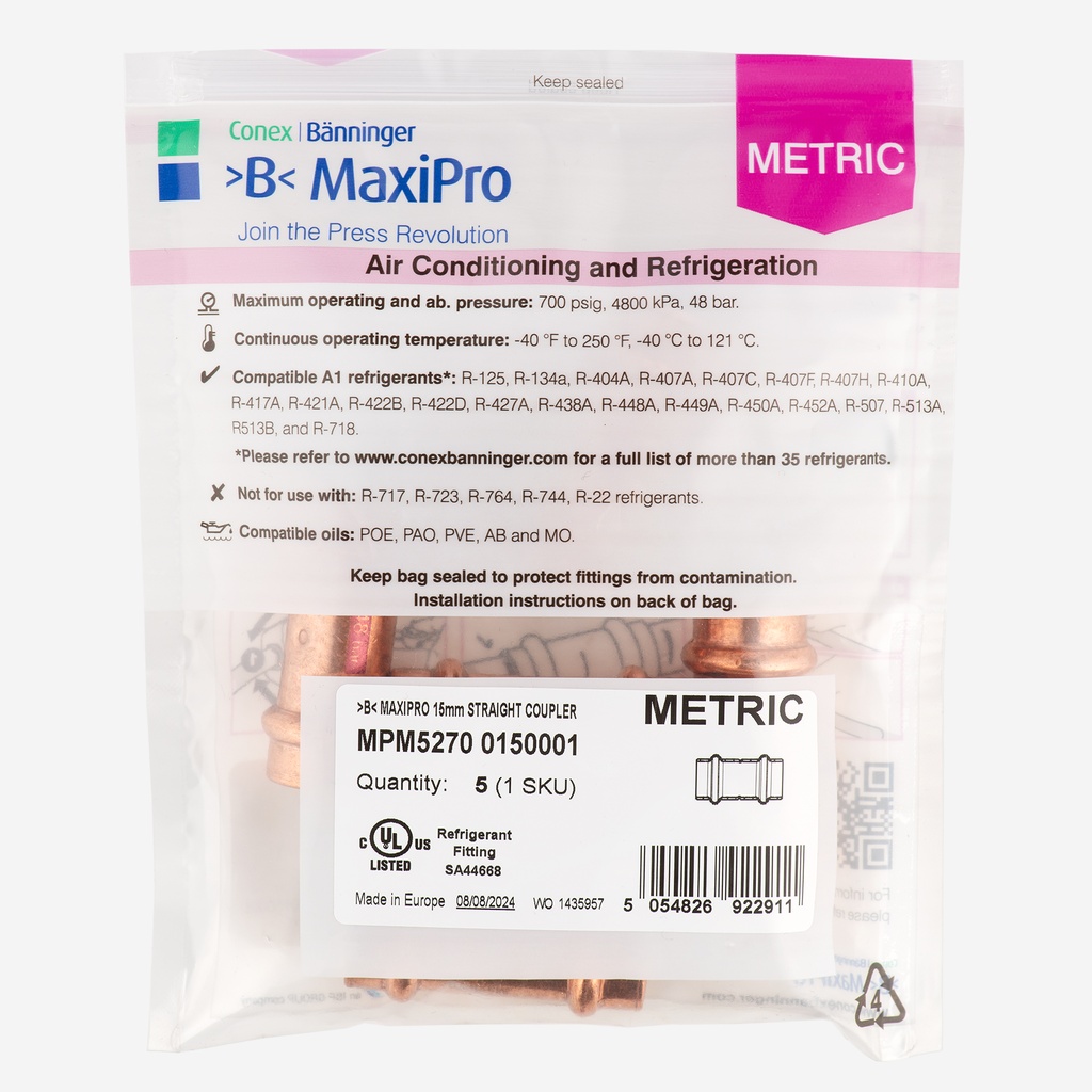 MaxiPro, Coupler, 15 mm, 5pcs/bag | MPM5270 0150001