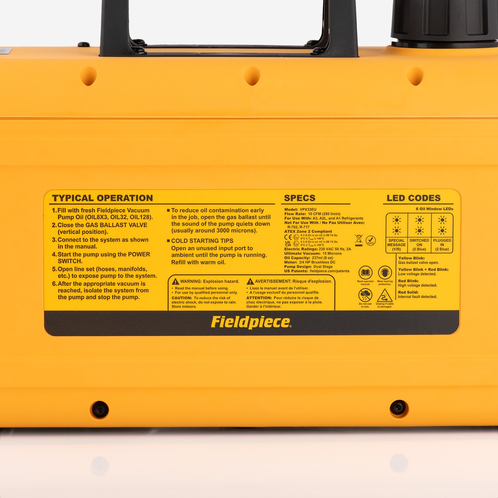 Vacuum pump two stage Fieldpiece VPX 10CFM (A3, A2L, A1)