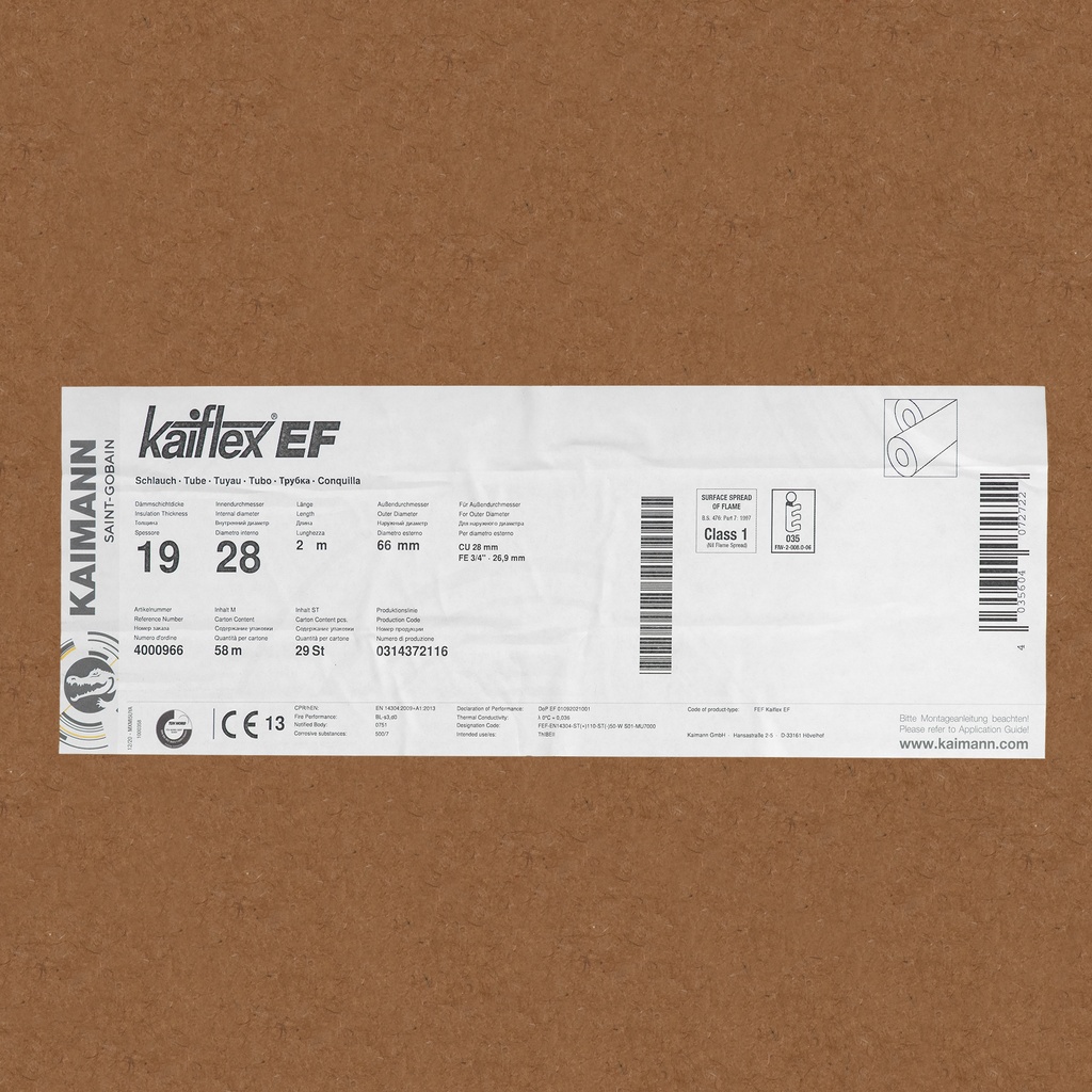 Insulation tube 19mm x 28mm (2m  (box: 48m/24pcs)