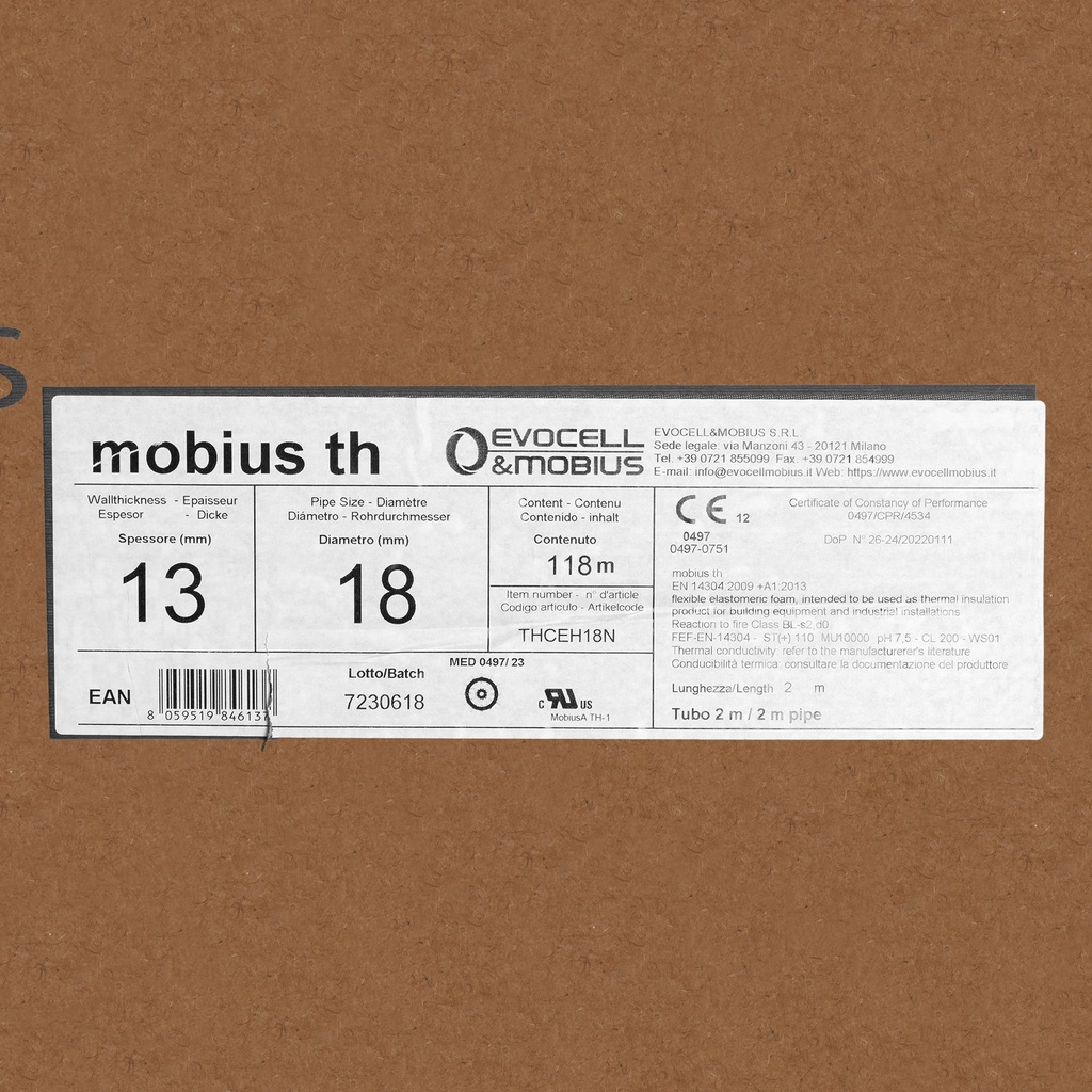 Insulation tube 13mm x 18mm (2m) (box: 118m/59pcs)