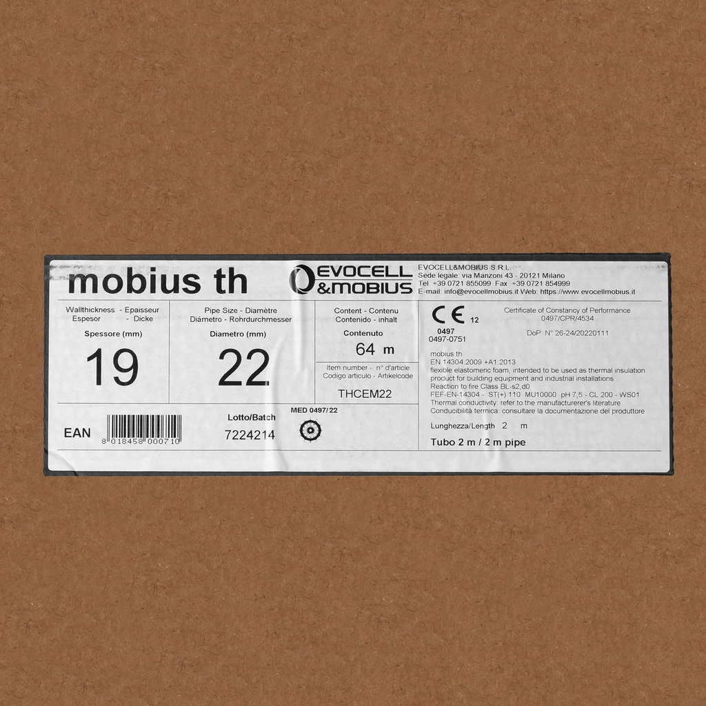 Insulation tube 19mm x 22mm (2m  (box: 64m/32pcs)