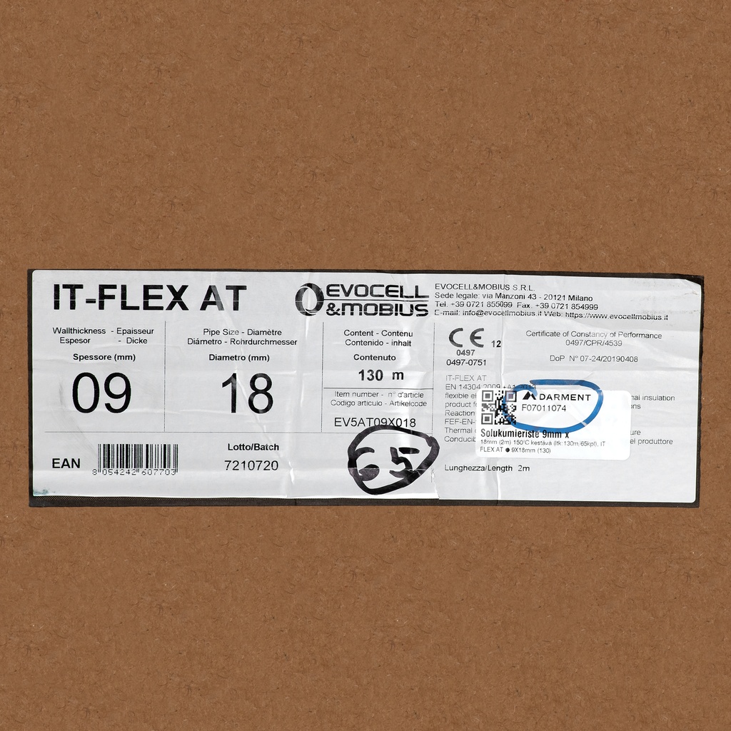 Insulation tube 9mm x 18mm (2m)  150°C heat resistant, IT FLEX AT