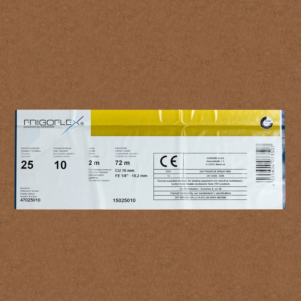 Insulation tube 25mm x 10mm (2m) (box: 60m/30kpl)