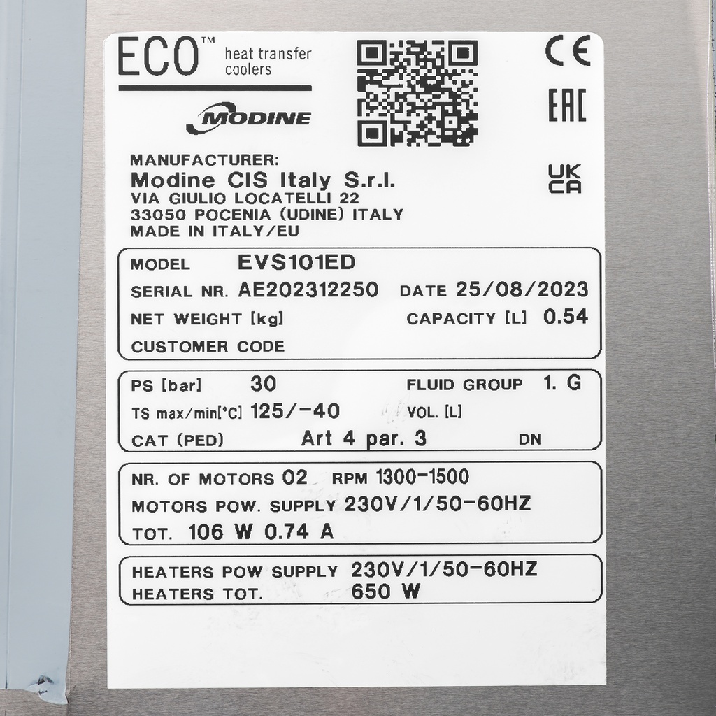 Evaporator Modine EVS-101ED 0,84kW dt8K R404A with electric defrost