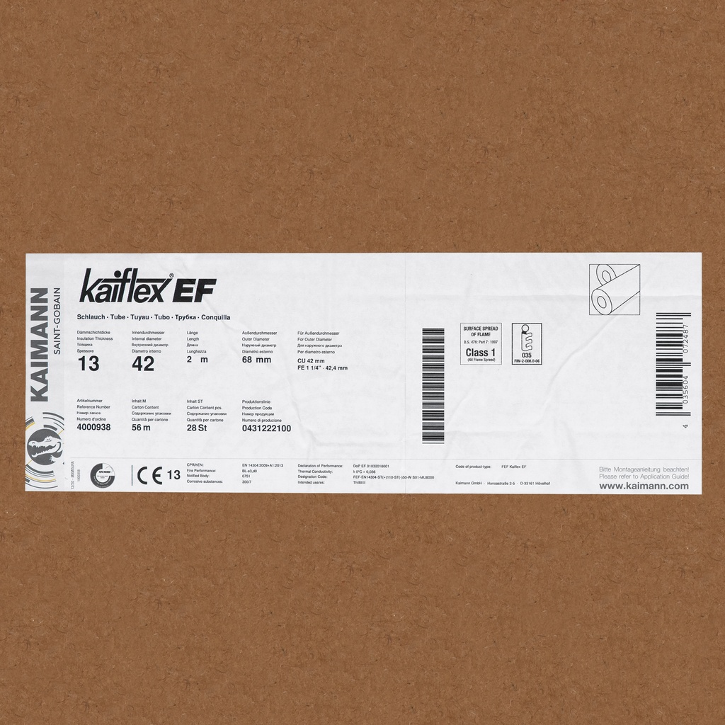 Insulation tube 13 x 42mm (2m)   (box: 56m/28kpl)