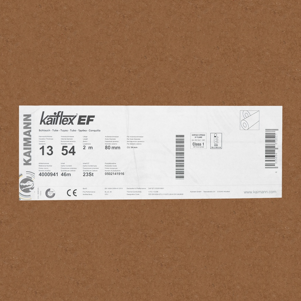 Insulation tube 13 x 54mm (2m)   (box: 46m/23kpl)