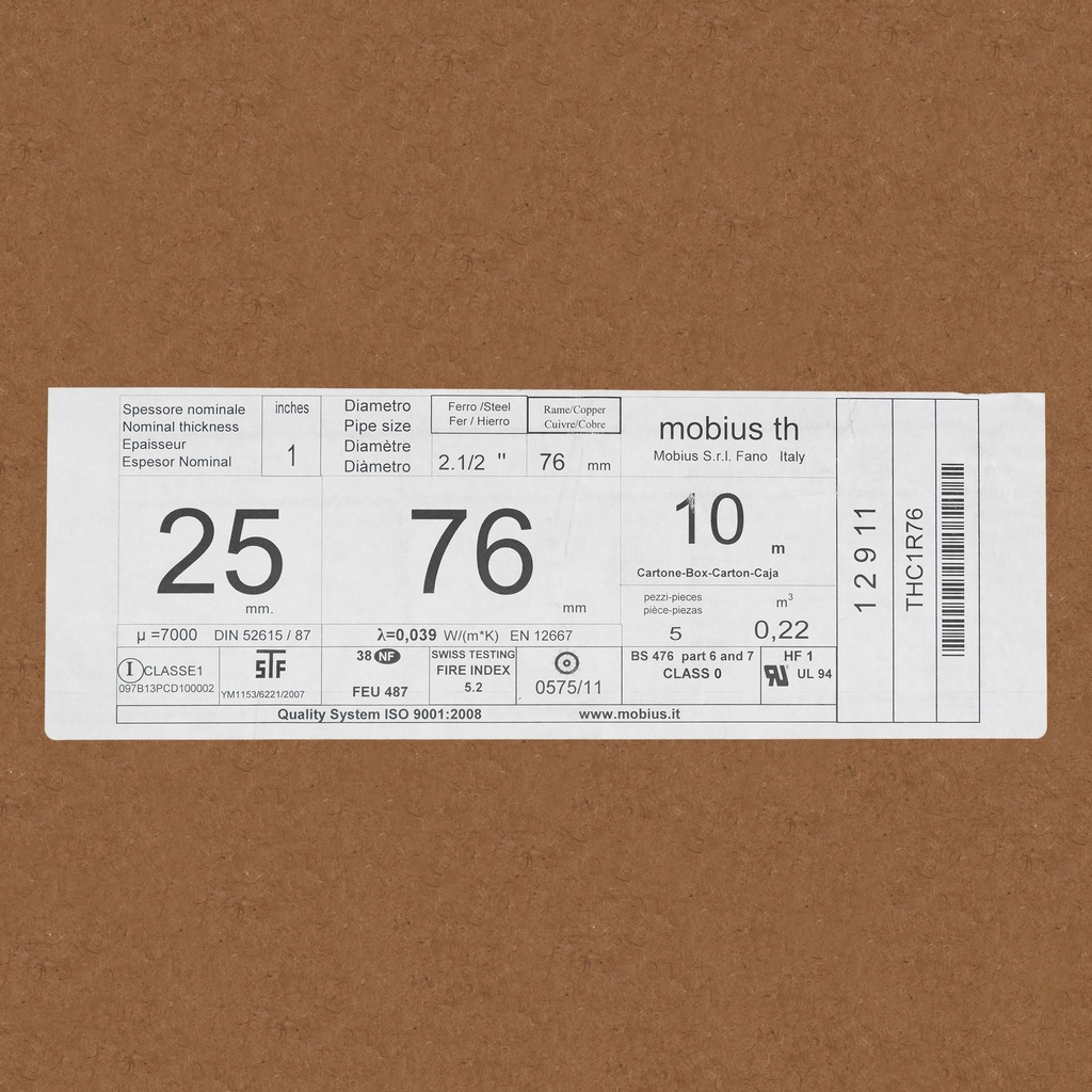 Insulation tube 25mm x 76mm (2m) (box: 18m/9kpl)