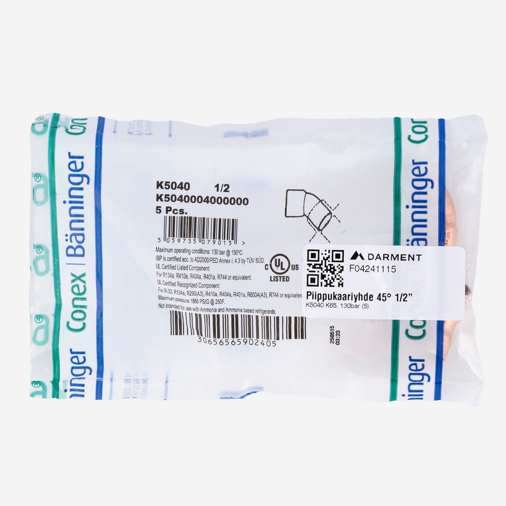  45° Obtuse Street Bend 1/2" M/F K5040 K65, 130bar