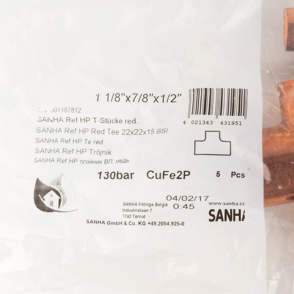 Ref hp tee  1 1/8"x7/8"x1/2" 1291301187812, 9149641