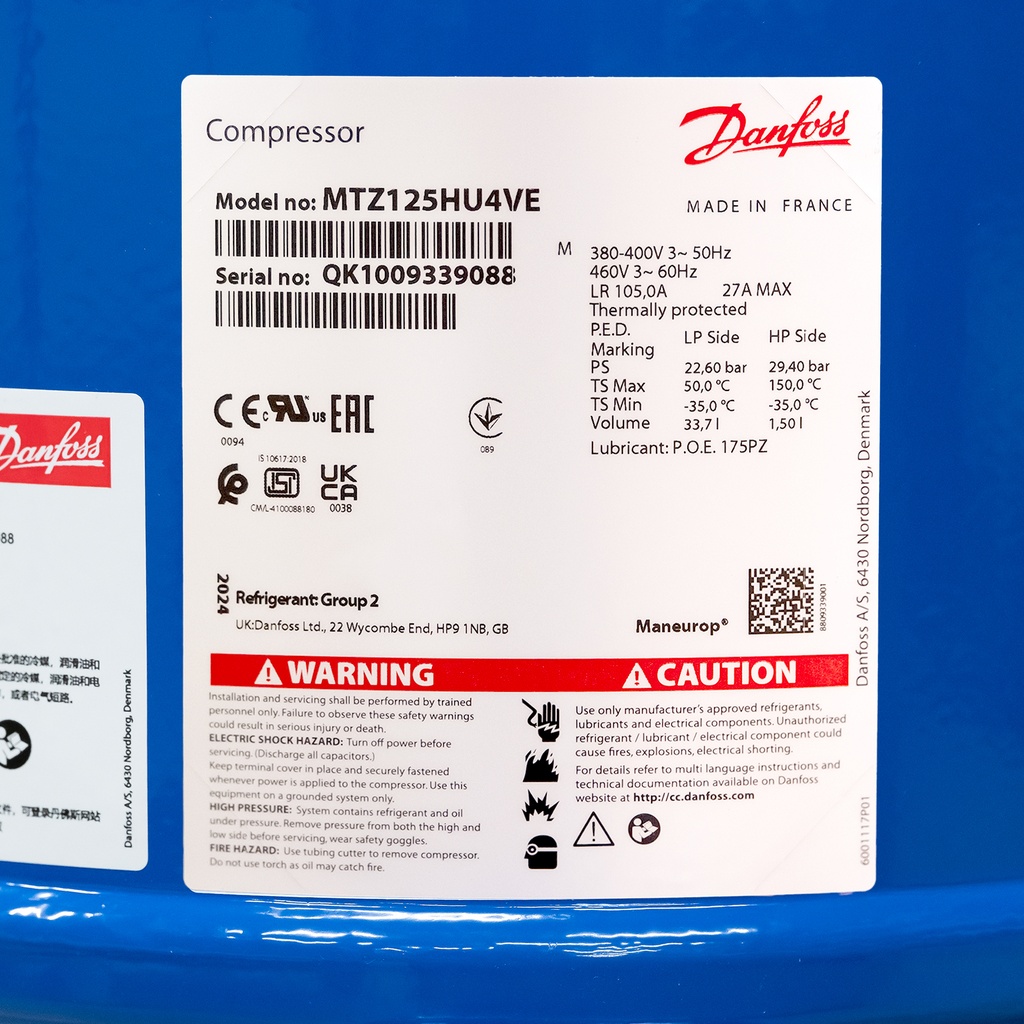 Compressor MTZ125-4V (MTZ125HU4VE) 215,44cm³ 400V 