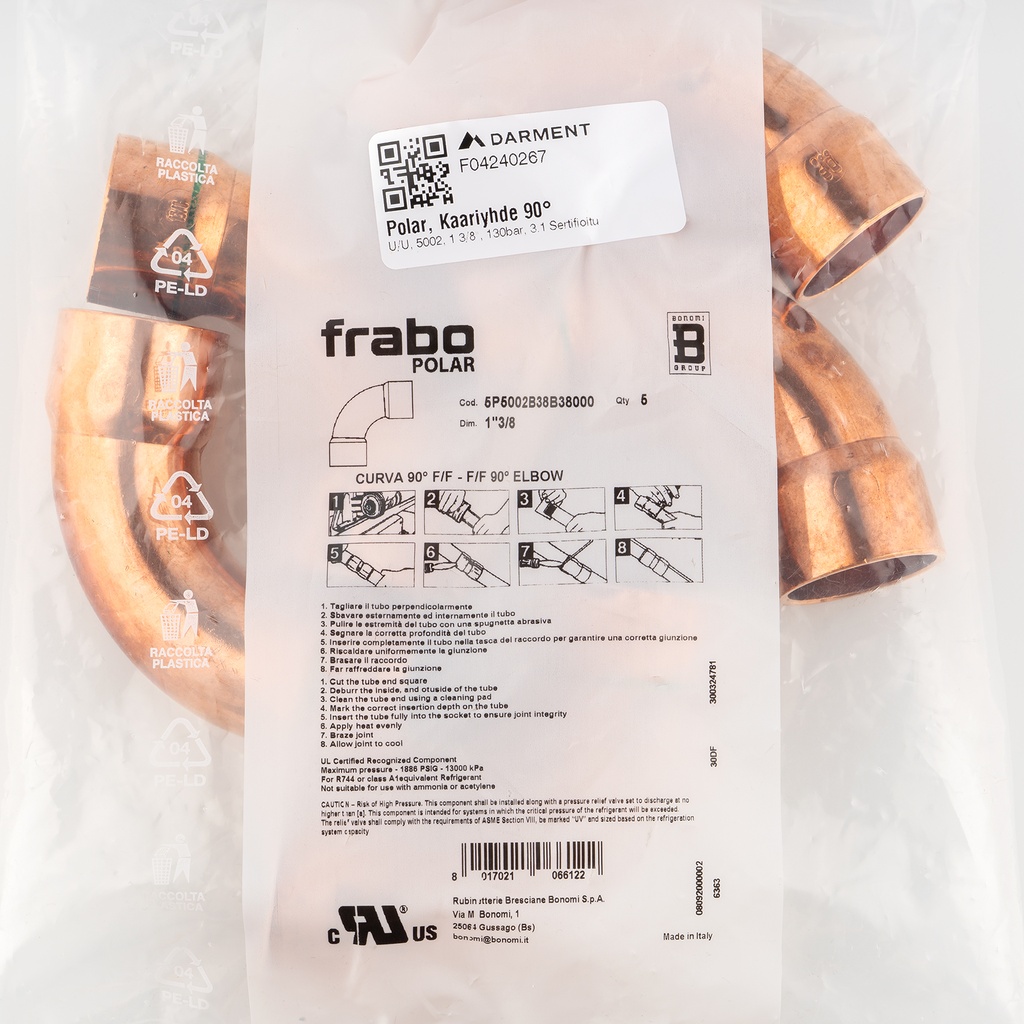 Polar, 90° FF bend, 5002, 1 3/8"x 1 3/8", 130bar, 3.1 Certificate