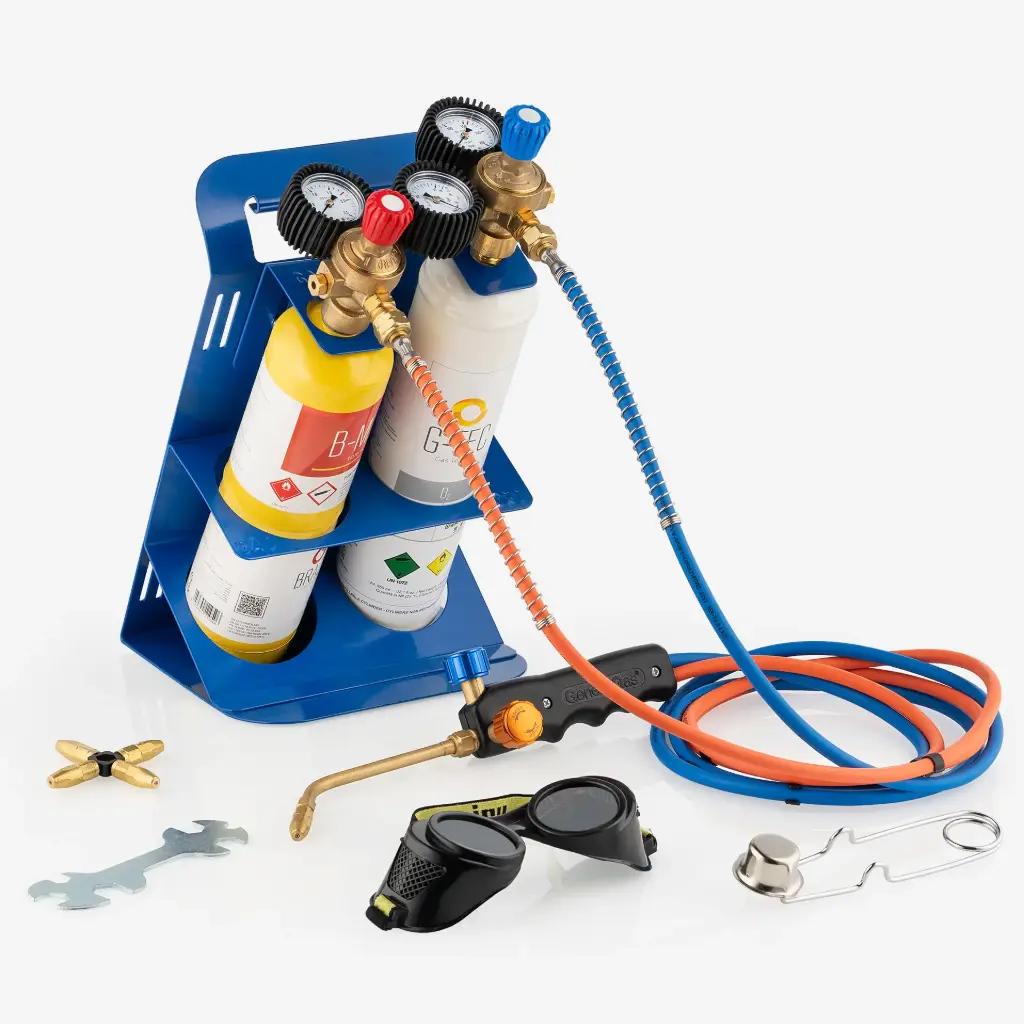 MAXIFLAME - Brazing Kit with pressure reducers and gauges - Oxygen + MAP (flame temperature up to 3.100 °C)