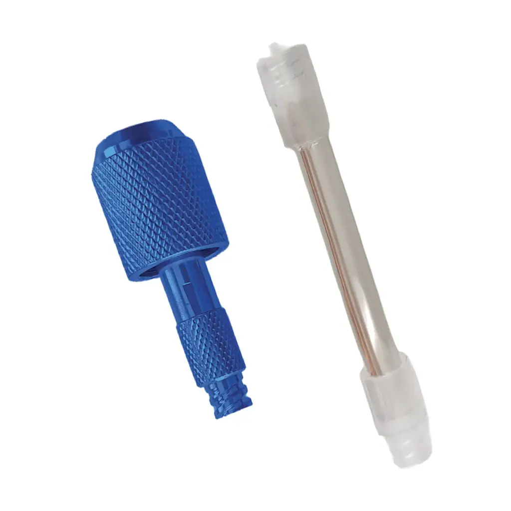 SMART HVACR 1/4 connector with flexible plastic extension, suitable for use with 8 ml syringes and cartridges.